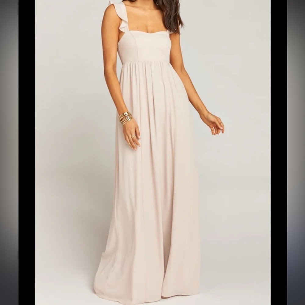 Show Me your Mumu June Maxi dress Soft Beige‎ ruffle straps long gown sz S